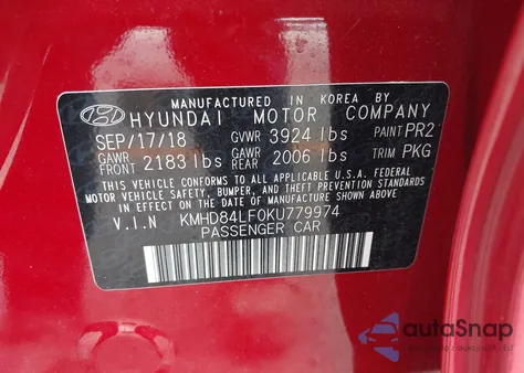 2019 Hyundai Elantra Value Edition из США, поврежденный, VIN KMHD84LF0KU779974